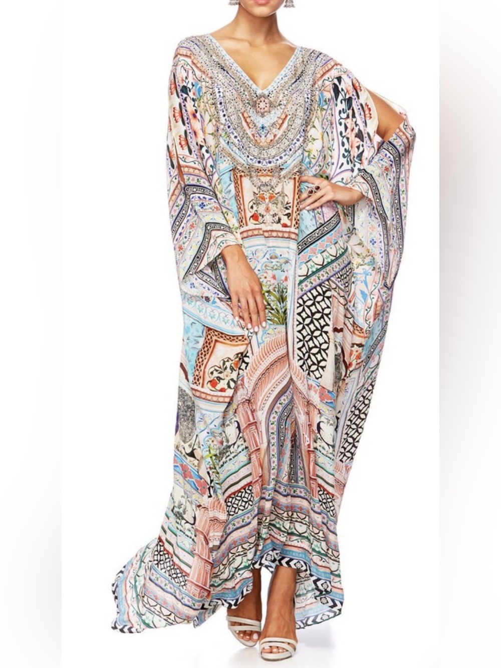 Camilla Kaftan Embellished Printed Silk Maxi Long Dress Coverup Resort One Size